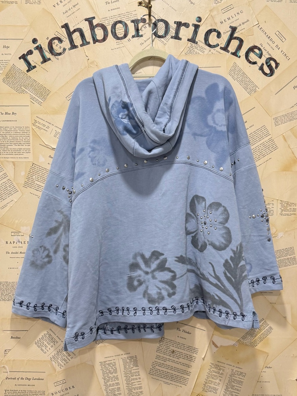 Free People Silver Half Zip Hoodie We The Free Studded Embroidered Indigo - Picture 5 of 5
